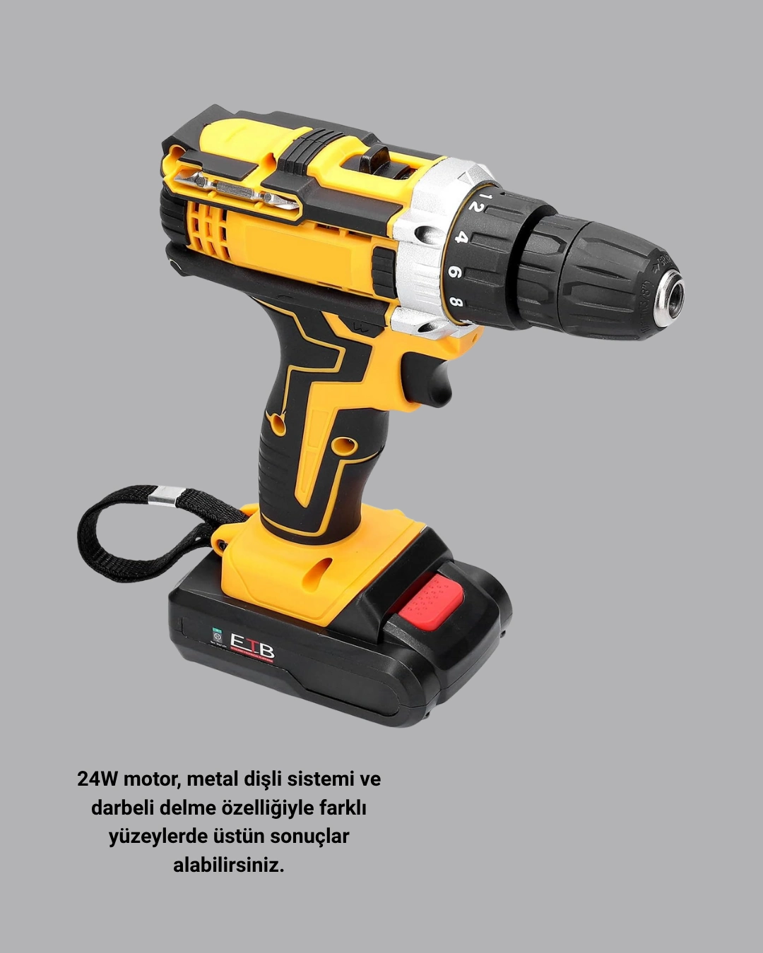 24 Parça Çift Bataryalı Akülü Darbeli Matkap – Güçlü Motor, Metal Dişli, Led Işıklı ( Lisinya )