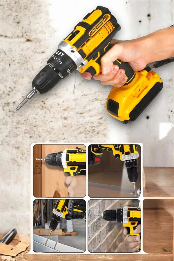 24 Parça Çift Bataryalı Şarjlı Matkap Seti 24w Motor Ve Otomatik Mil Kilitli Tasarım ( Lisinya )