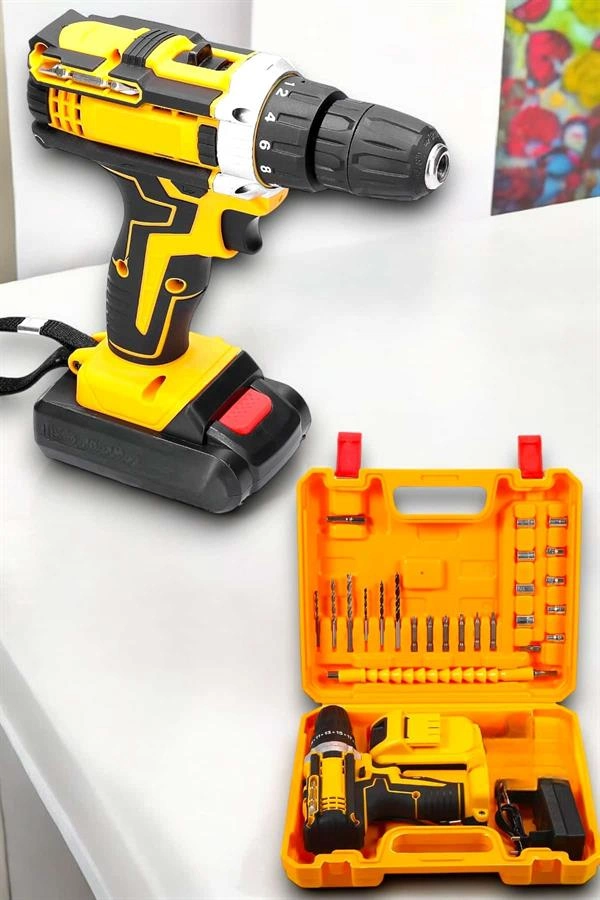 24 Parça Çift Bataryalı Şarjlı Matkap Seti 24w Motor Ve Otomatik Mil Kilitli Tasarım ( Lisinya )