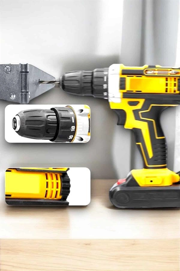 24 Parça Çift Bataryalı Şarjlı Matkap Seti 24w Motor Ve Otomatik Mil Kilitli Tasarım ( Lisinya )