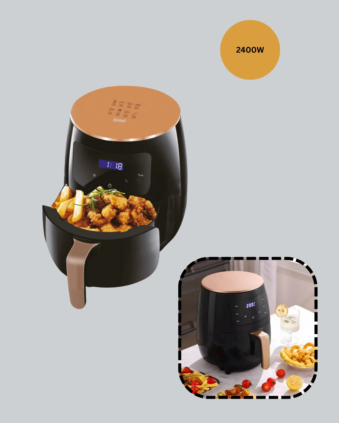 2400w Güçlü Airfryer 6l Yapışmaz Hazne Bulaşık Makinesi Uyumlu ( Lisinya )