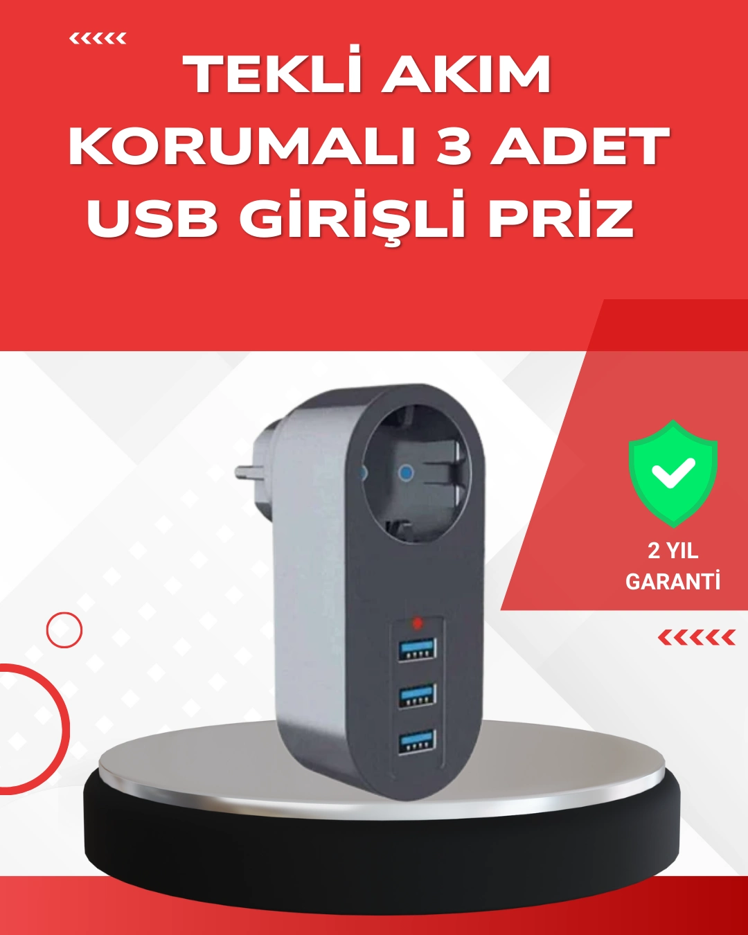 2500w Güç Destekli Akım Korumalı Priz – 3 Usb Çıkışlı ( Lisinya )