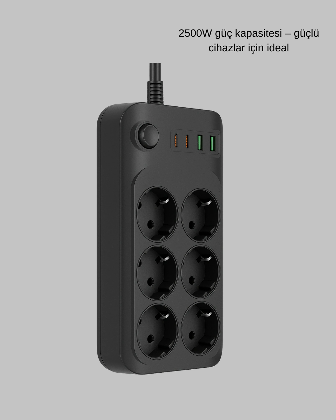 2500w Güçlü 6’lı Priz Usb Ve Type-c Çıkışlı Termal Korumalı ( Lisinya )