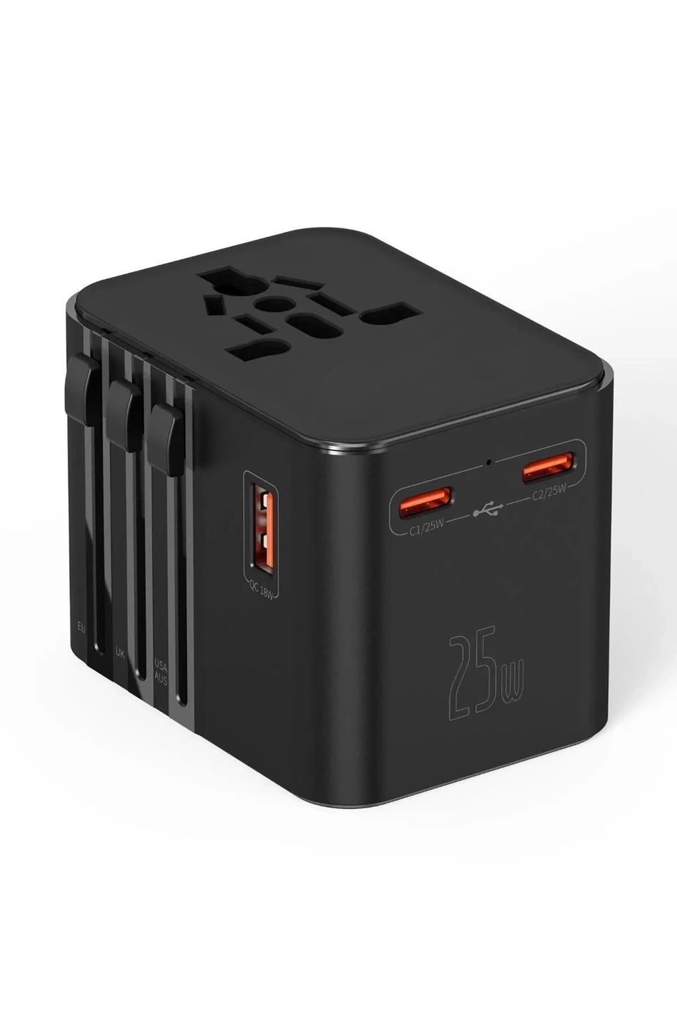 25w Evrensel Seyahat Adaptörü, Eu/us/uk/au Priz Dönüştürücü, 1x Usb, 2x Type-c Hızlı Şarj ( Lisinya )