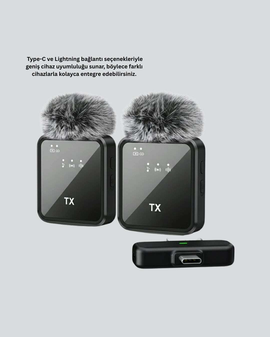 2in1 Kablosuz Yaka Mikrofonu İos Ve Android Uyumlu ( Lisinya )