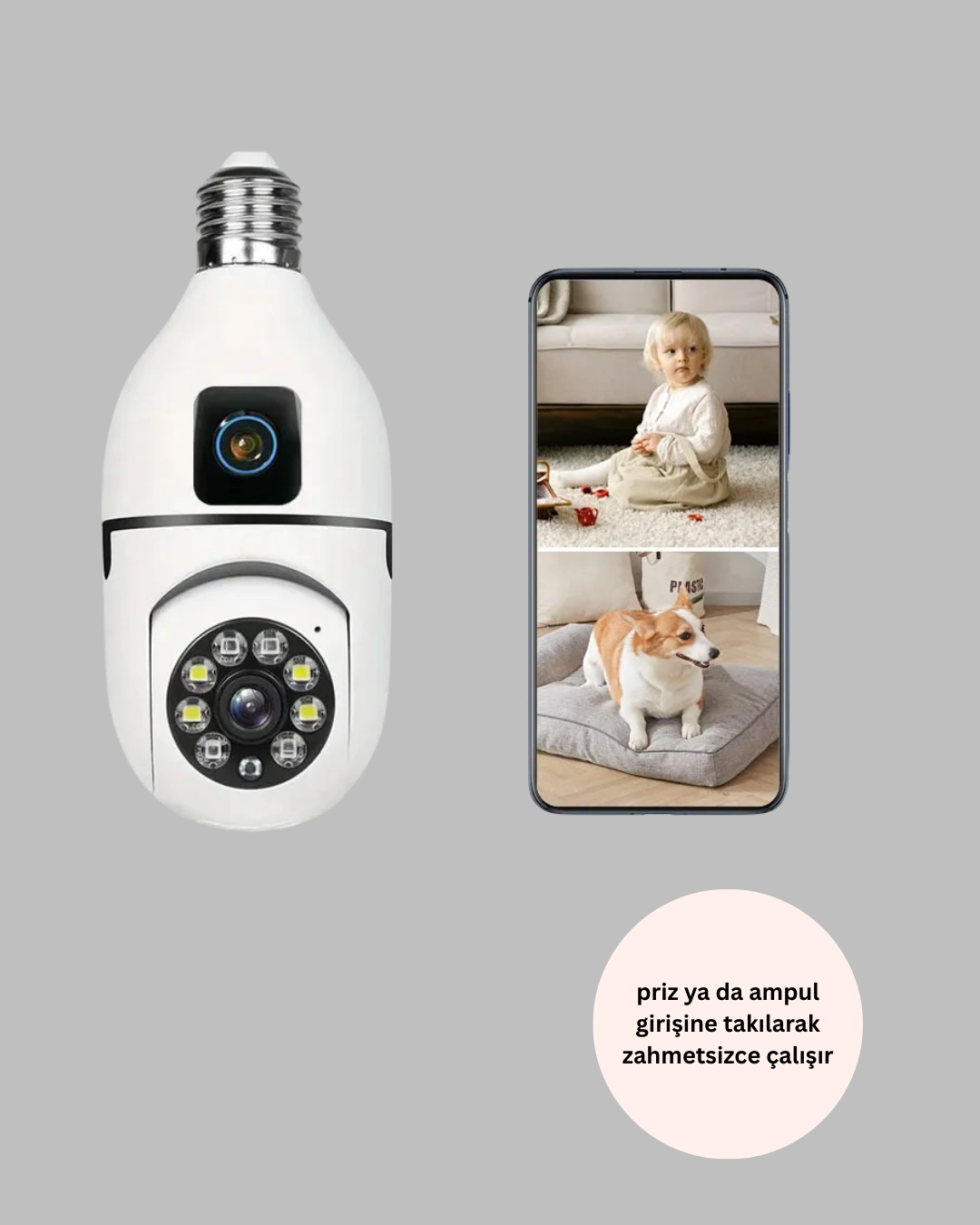 2’si 1 Arada Güvenlik Kamerası Ve Sel Işığı – Kablosuz Akıllı Kamera ( Lisinya )