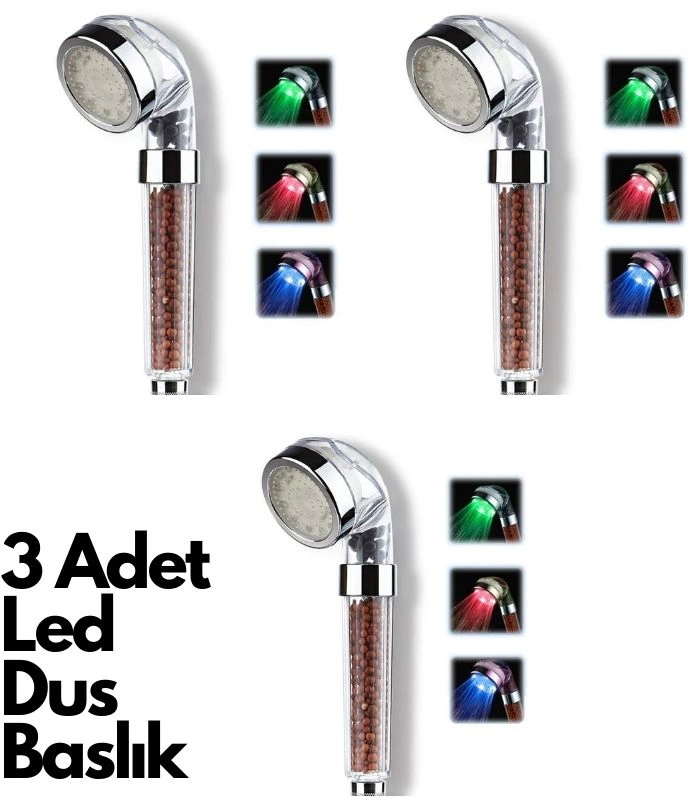 3 Adet Tasarruflu Boncuklu Ledli Duş Başlık-pil Veya Elektrik Gerekmez Kinetik Enerjili ( Lisinya )