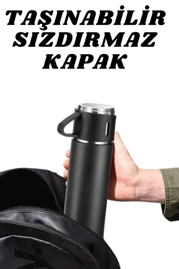 3 Bardaklı Termos Seti Anneler Gününe Özel Hediye Taşınabilir Sızdırmaz Isı Koruyucu ( Lisinya )