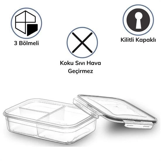 3 Bölmeli Kilitli Kapaklı 1 Litre Erzak Saklama Kabı Lc-510 ( Lisinya ) 3 Bölmeli Kilitli Kapaklı 1 Litre Erzak Saklama Kabı Lc-510 ( Lisinya )