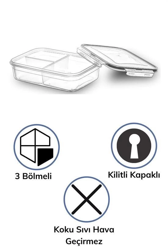 3 Bölmeli Kilitli Kapaklı 1 Litre Erzak Saklama Kabı Lc-510 ( Lisinya ) 3 Bölmeli Kilitli Kapaklı 1 Litre Erzak Saklama Kabı Lc-510 ( Lisinya )