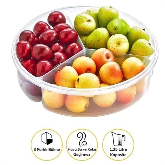 3 Bölmeli Sızdırmaz Contalı Kilitli Kapaklı 1,35 Litre Yuvarlak Erzak Saklama Kabı Lc-500 ( Lisinya ) 3 Bölmeli Sızdırmaz Contalı Kilitli Kapaklı 1,35 Litre Yuvarlak Erzak Saklama Kabı Lc-500 ( Lisinya )