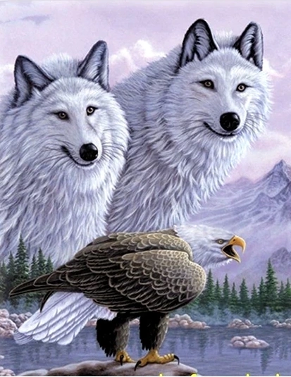 3 Boyutlu Resim  Kartallı Kurt Resmi Tablosu 40x60 Cm ( Lisinya )