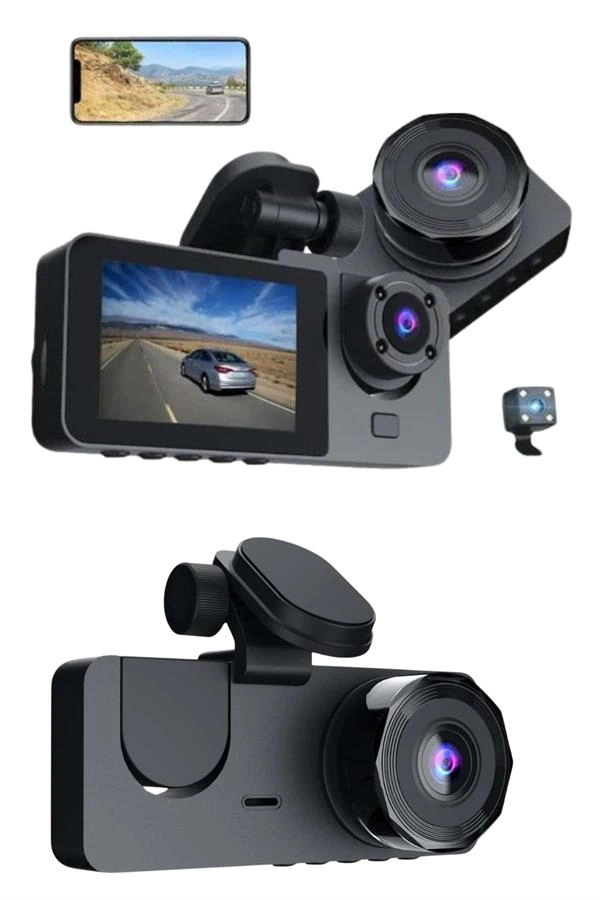 3 Kameralı 2 İnç 1080p Araç İçi Kamera Sürüş Kamerası Carplay ( Lisinya )