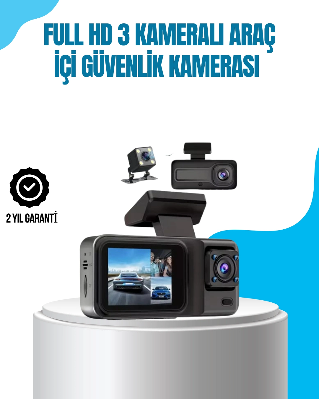 3 Kameralı Araç İçi Kayıt Cihazı 1080p Full Hd Gece Görüşlü Ve Wi-fi Bağlantılı ( Lisinya )