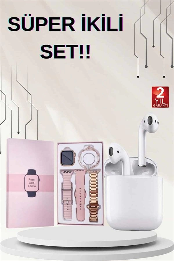 3 Kordonlu Dokunmatik Ekran Akıllı Saat Ve 2.nesil Kablosuz Bluetooth Kulaklık Anc/enc ( Lisinya )