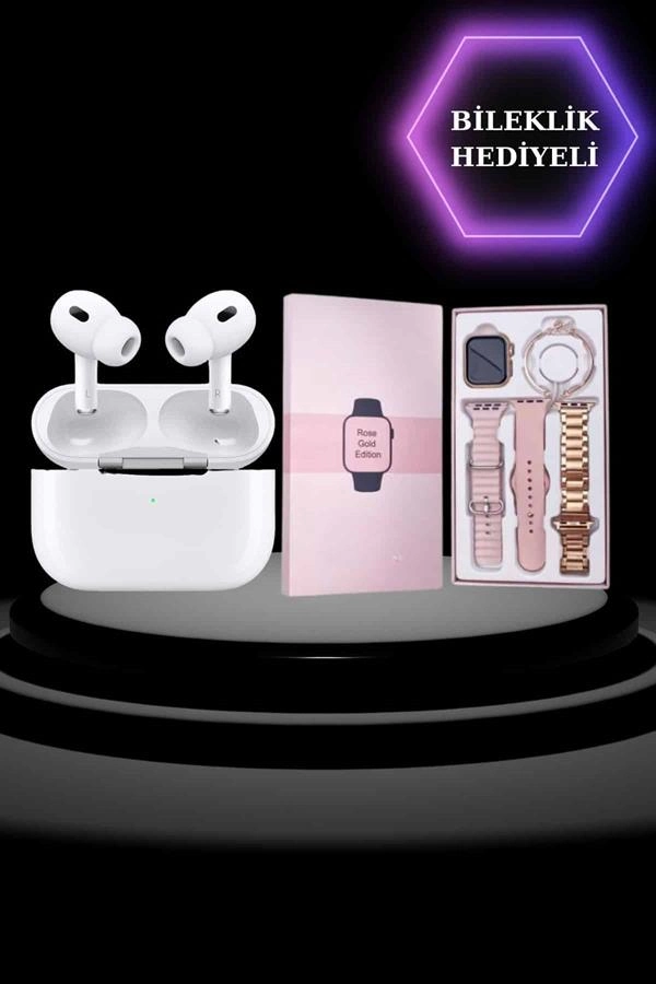 3 Kordonlu Pembe Amoled Ekran Akıllı Saat Ve Yeni Nesil Pro Kablosuz Bluetooth Kulaklık Anc/enc ( Lisinya )