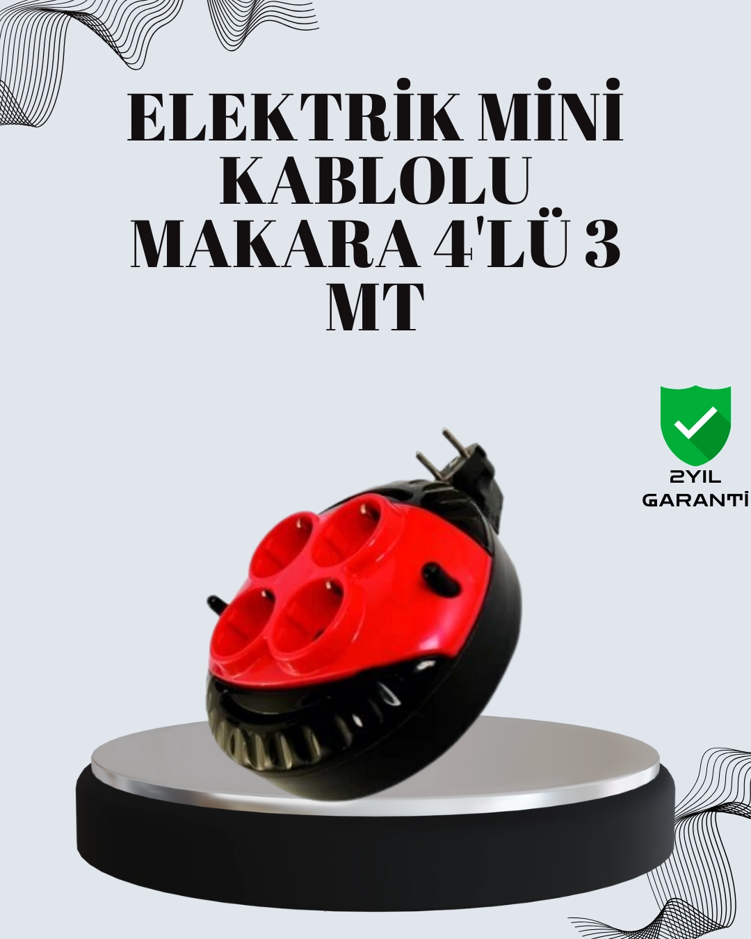 3 Metre Uzatma Kablolu 4 Prizli Makara Kırmızı ( Lisinya )