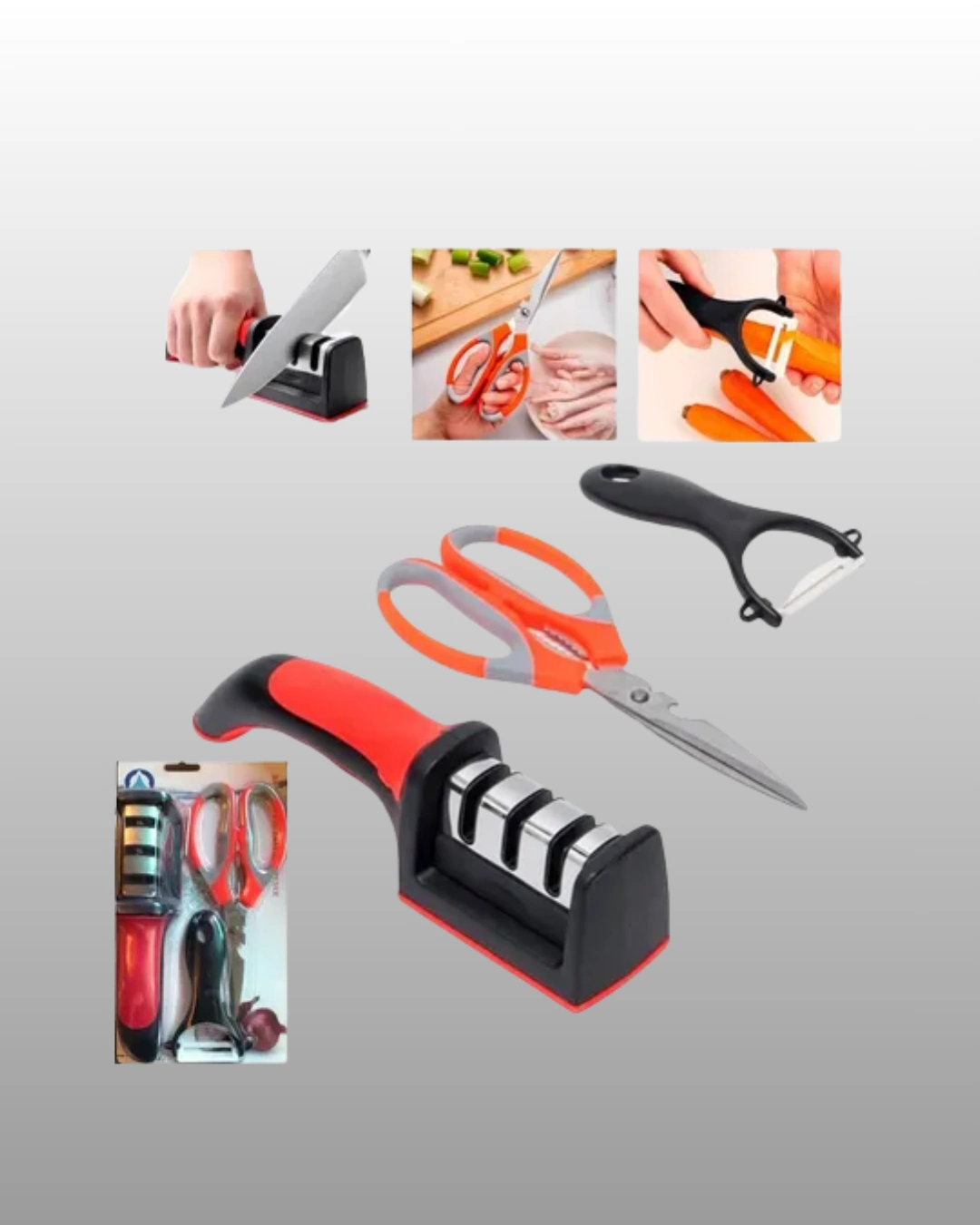 3 Parçalı Çok Fonksiyonlu Mutfak Makas Seti – Paslanmaz Çelik, Ergonomik Tasarım ( Lisinya )