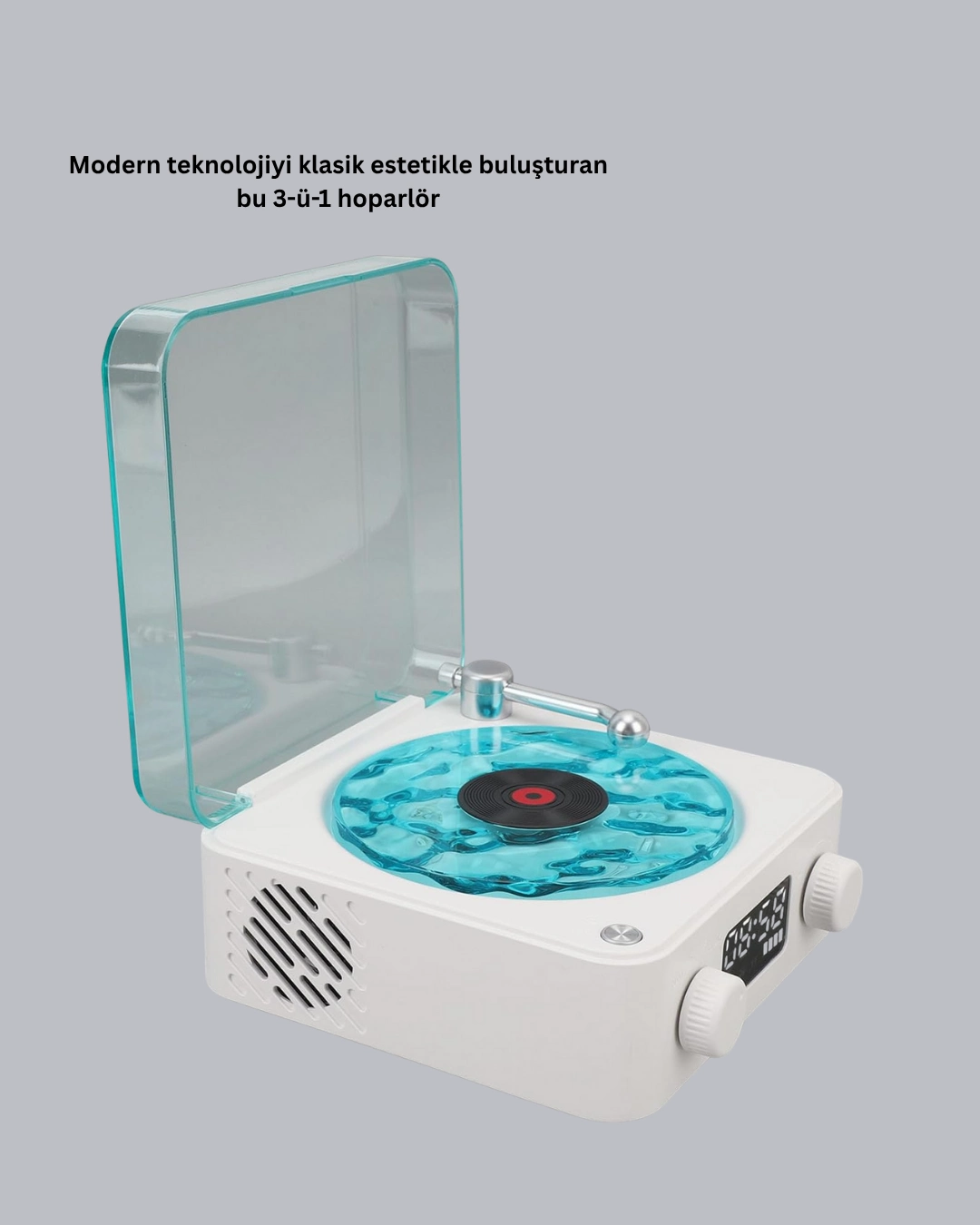 3-ü-1 Gece Işığı Bluetooth Hoparlör Dijital Saat Vintage Plak Çalar Tasarımlı ( Lisinya )