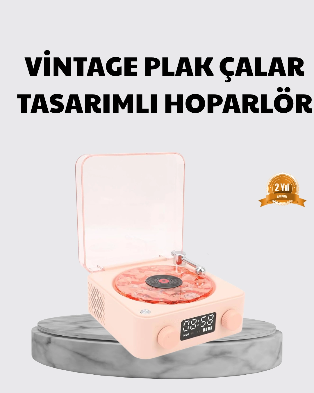 3-ü-1 Gece Işığı Bluetooth Hoparlör Ve Dijital Saat Vintage Plak Çalar Tasarımlı ( Lisinya )