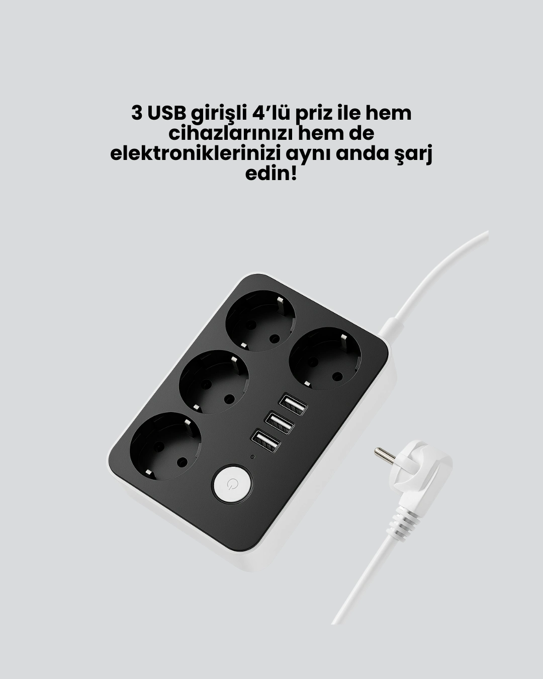 3 Usb Çıkışlı 4’lü Akıllı Priz 2500w 2 Metre Kablo ( Lisinya )