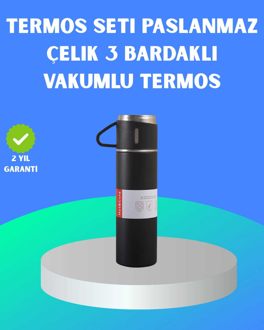 304 Çelik Termos Seti | 2 Bardaklı, 500 Ml, Uzun Süre Isı Koruma ( Lisinya )