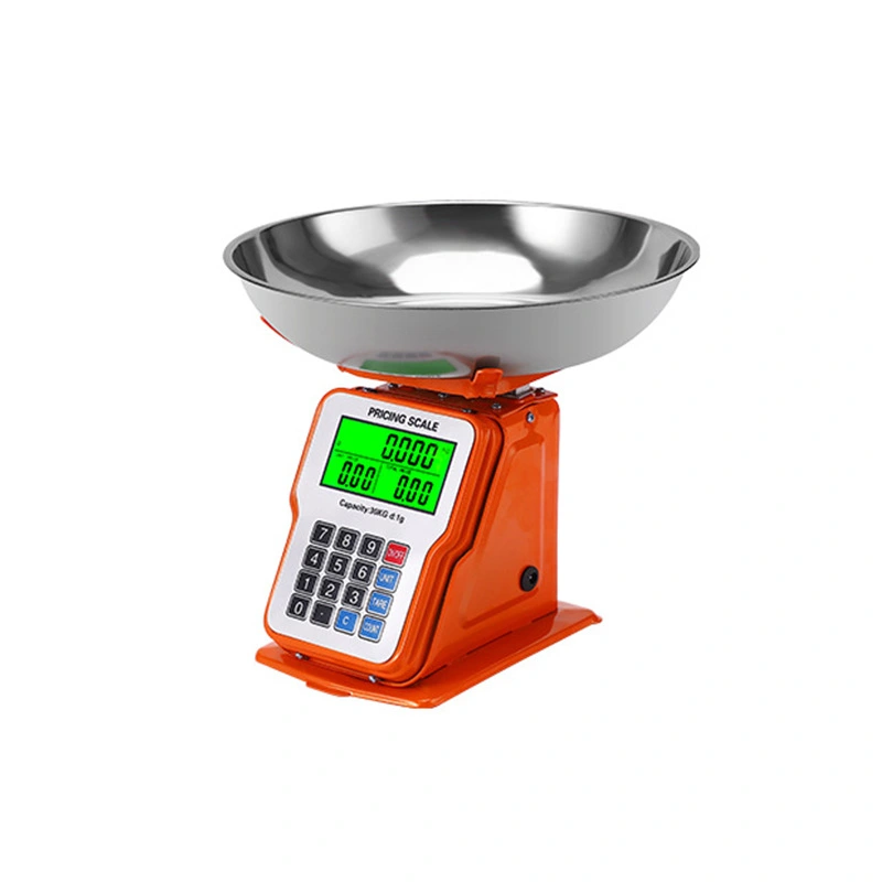 30kg 1g Dijital Kefeli Terazi Pilli Ve Adaptörlü Elektronik Tartı, Paslanmaz Çelik Tepsili Tutar Hesaplama Turuncu ( Lisinya )