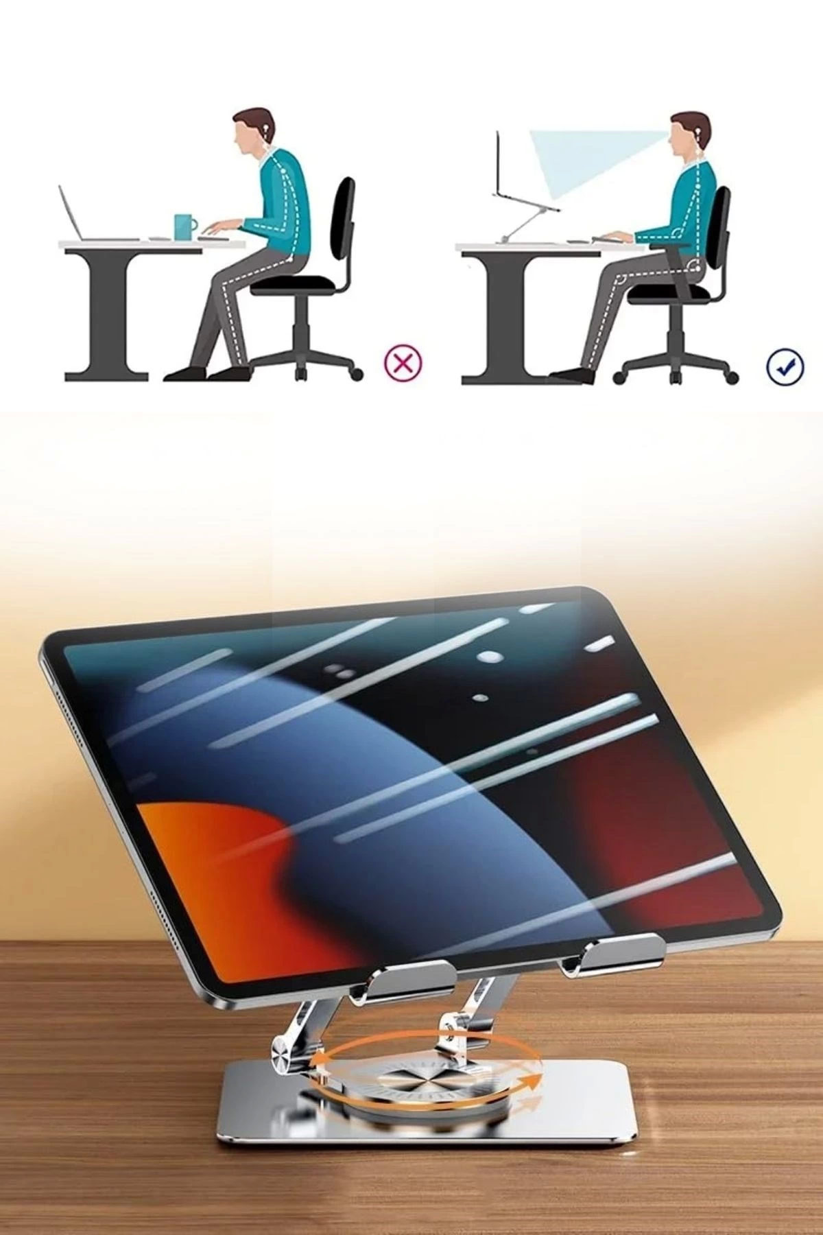 360 Derece Dönebilen Yükseltilmiş Masaüstü Ayarlanabilir Metal Tablet Standı ( Lisinya ) 360 Derece Dönebilen Yükseltilmiş Masaüstü Ayarlanabilir Metal Tablet Standı ( Lisinya )