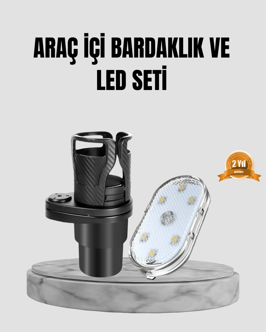 360° Döner Çiftli Bardak Tutucu Ve Kablosuz Ambiyans Led Işık Araç Seti ( Lisinya )