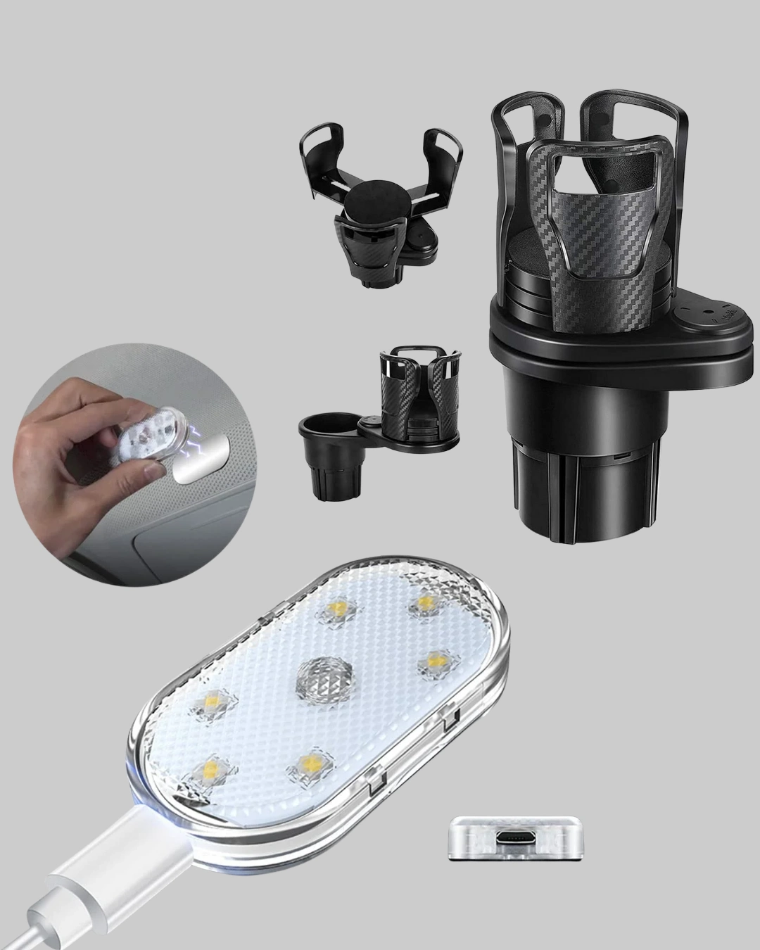 360° Döner Çiftli Bardak Tutucu Ve Kablosuz Ambiyans Led Işık Araç Seti ( Lisinya ) 360° Döner Çiftli Bardak Tutucu Ve Kablosuz Ambiyans Led Işık Araç Seti ( Lisinya )