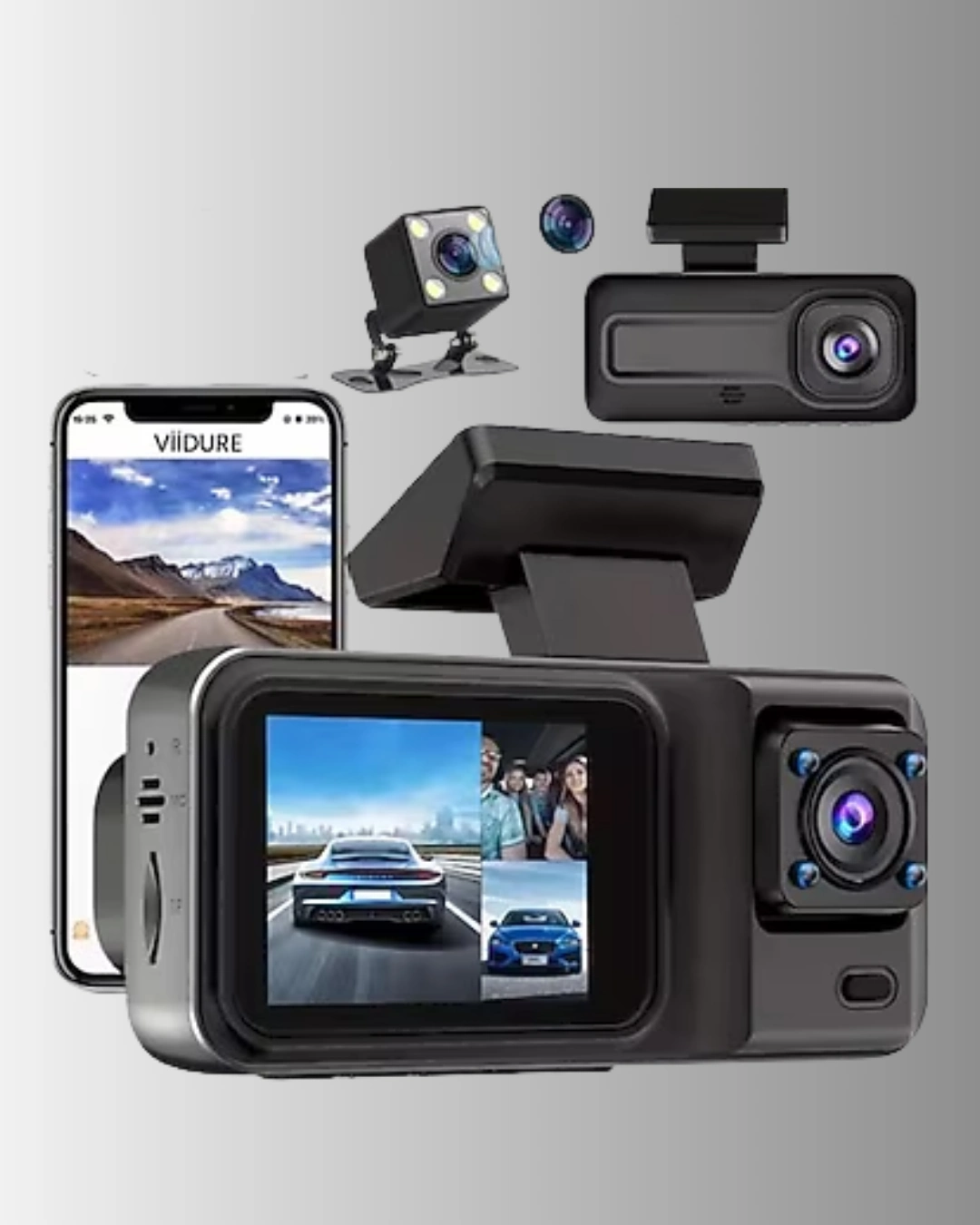 360° Kapsama Sahip Full Hd Araç Kamerası 3’lü Kayıt Gece Görüşlü Dashcam ( Lisinya )