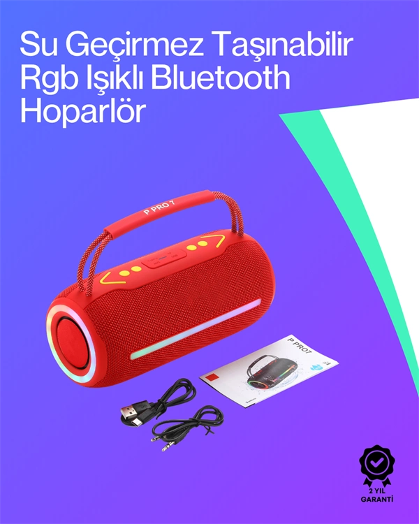 360 Rgb Led'li Taşınabilir Bluetooth Hoparlör – Kırmızı, Usb/tf Destekli ( Lisinya )