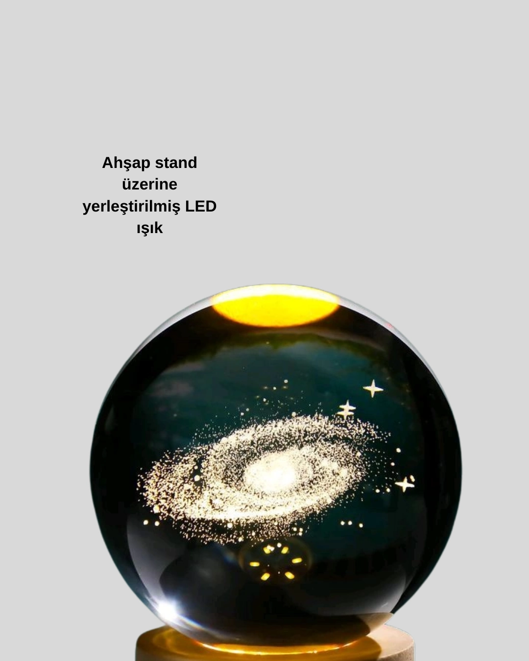 3d Samanyolu Galaksi Kristal Küre Usb Led Işıklı Ahşap Standlı Gece Lambası ( Lisinya )