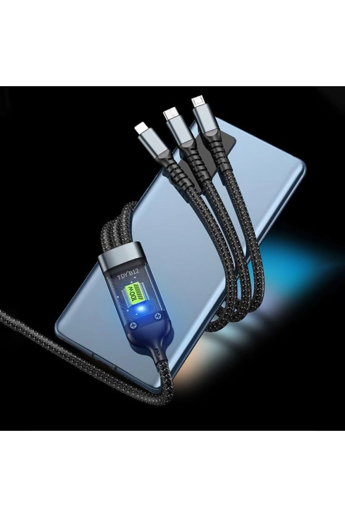 3in1 100w Hızlı Şarj Ve Data Kablosu, 1.2m Halat Örgü Kırılmaz Uç, Usb-c Lightning Micro Uyumlu, Dayanıklı Çoklu Cihaz Şarj Kablosu ( Lisinya )