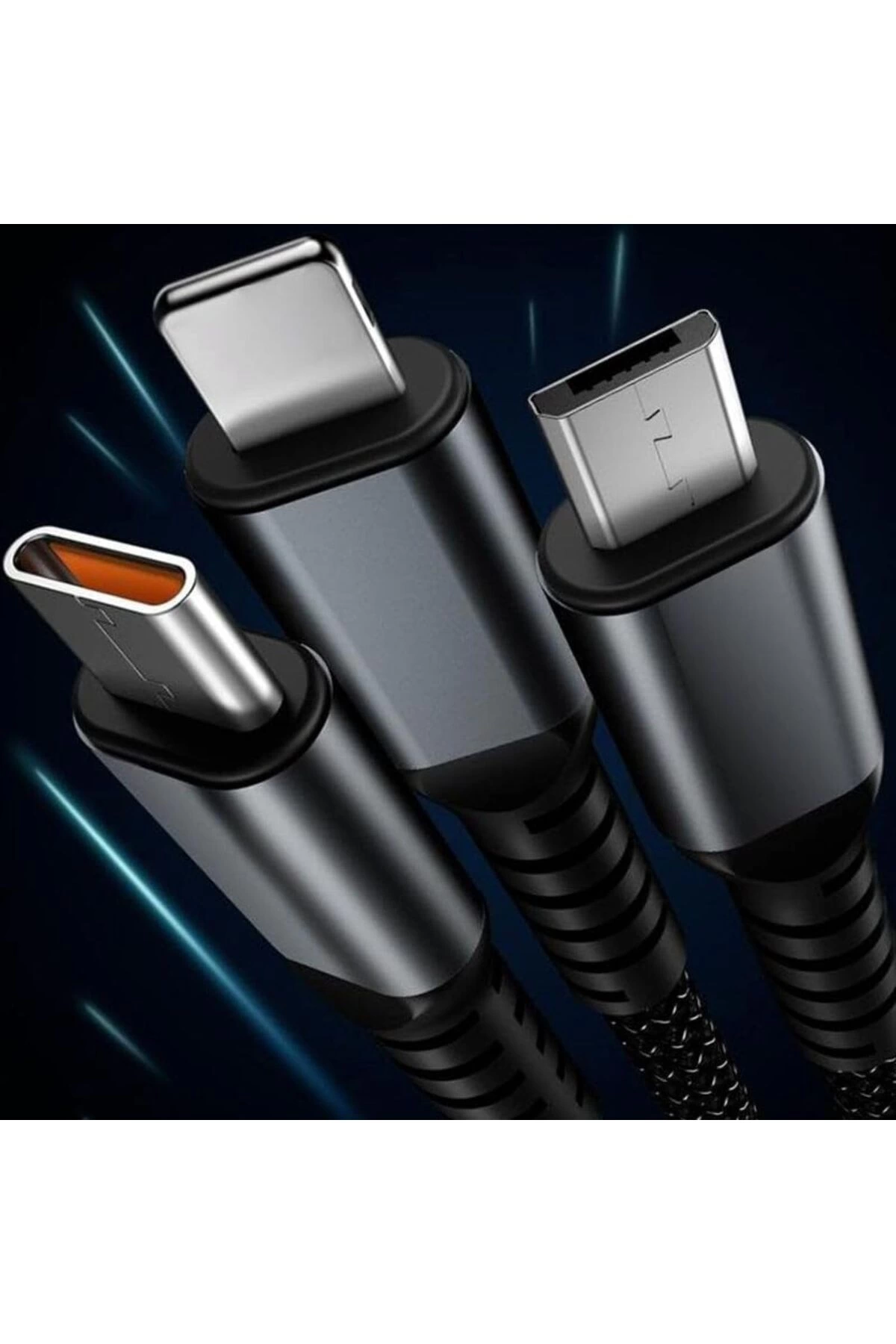 3in1 100w Hızlı Şarj Ve Data Kablosu, 1.2m Halat Örgü Kırılmaz Uç, Usb-c Lightning Micro Uyumlu, Dayanıklı Çoklu Cihaz Şarj Kablosu ( Lisinya )