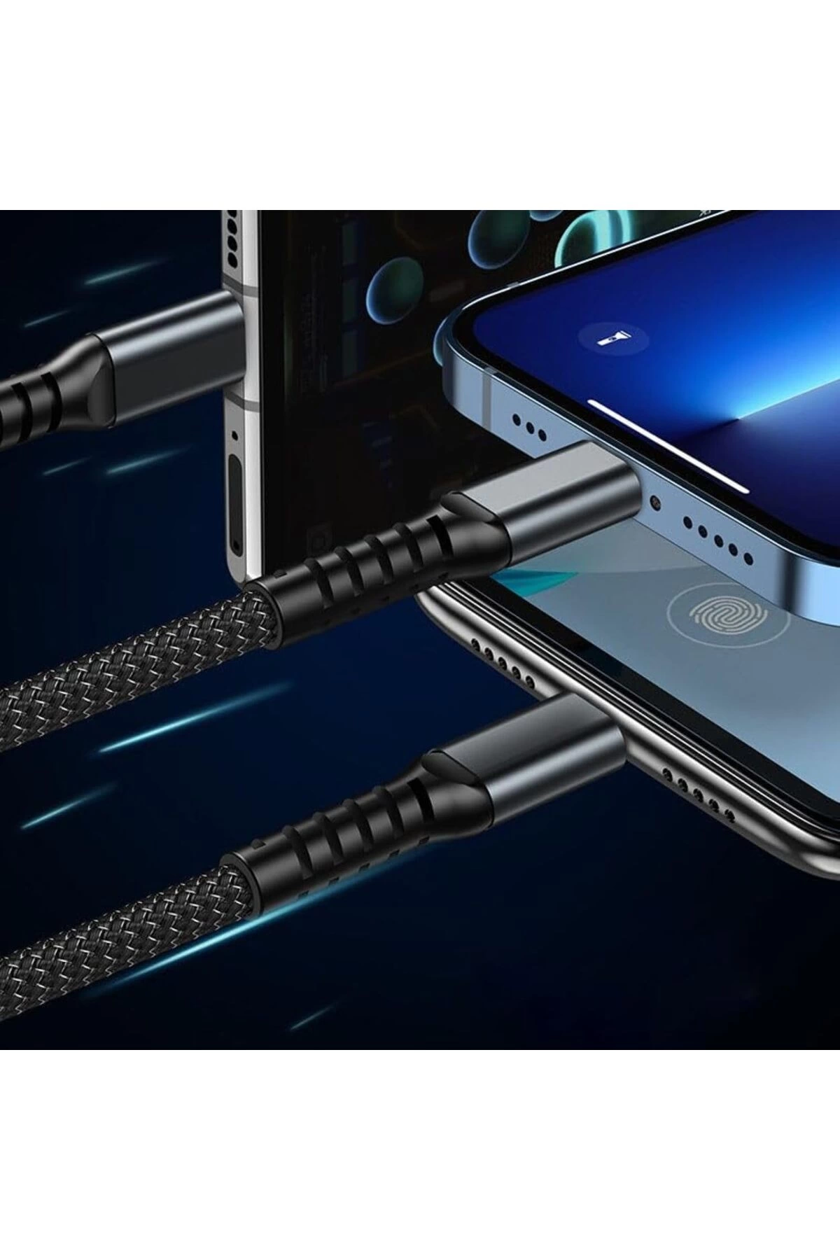 3in1 100w Hızlı Şarj Ve Data Kablosu, 1.2m Halat Örgü Kırılmaz Uç, Usb-c Lightning Micro Uyumlu, Dayanıklı Çoklu Cihaz Şarj Kablosu ( Lisinya )