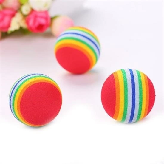 ® 3lü Gökkuşağı Sünger Kedi Köpek Çiğneme Oyun Topu 4,2 Cm ( Lisinya )