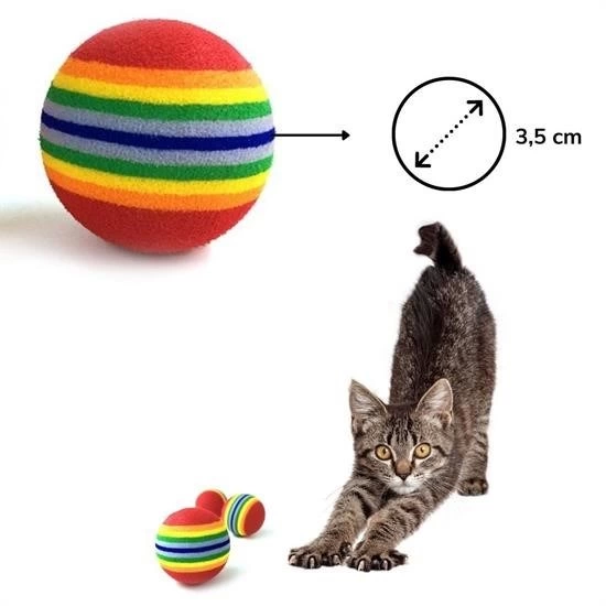 ® 3lü Gökkuşağı Sünger Kedi Köpek Çiğneme Oyun Topu 4,2 Cm ( Lisinya )