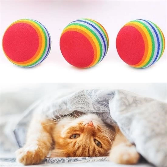 ® 3lü Gökkuşağı Sünger Kedi Köpek Çiğneme Oyun Topu 4,2 Cm ( Lisinya )