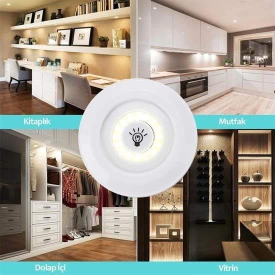 3lü Uzaktan Kumandalı Pilli Yapışkanlı Kablosuz Led Spot Lambalar ( Lisinya )