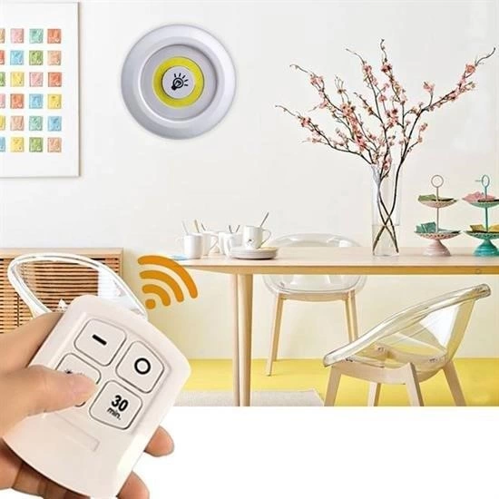 3lü Uzaktan Kumandalı Pilli Yapışkanlı Kablosuz Led Spot Lambalar ( Lisinya )