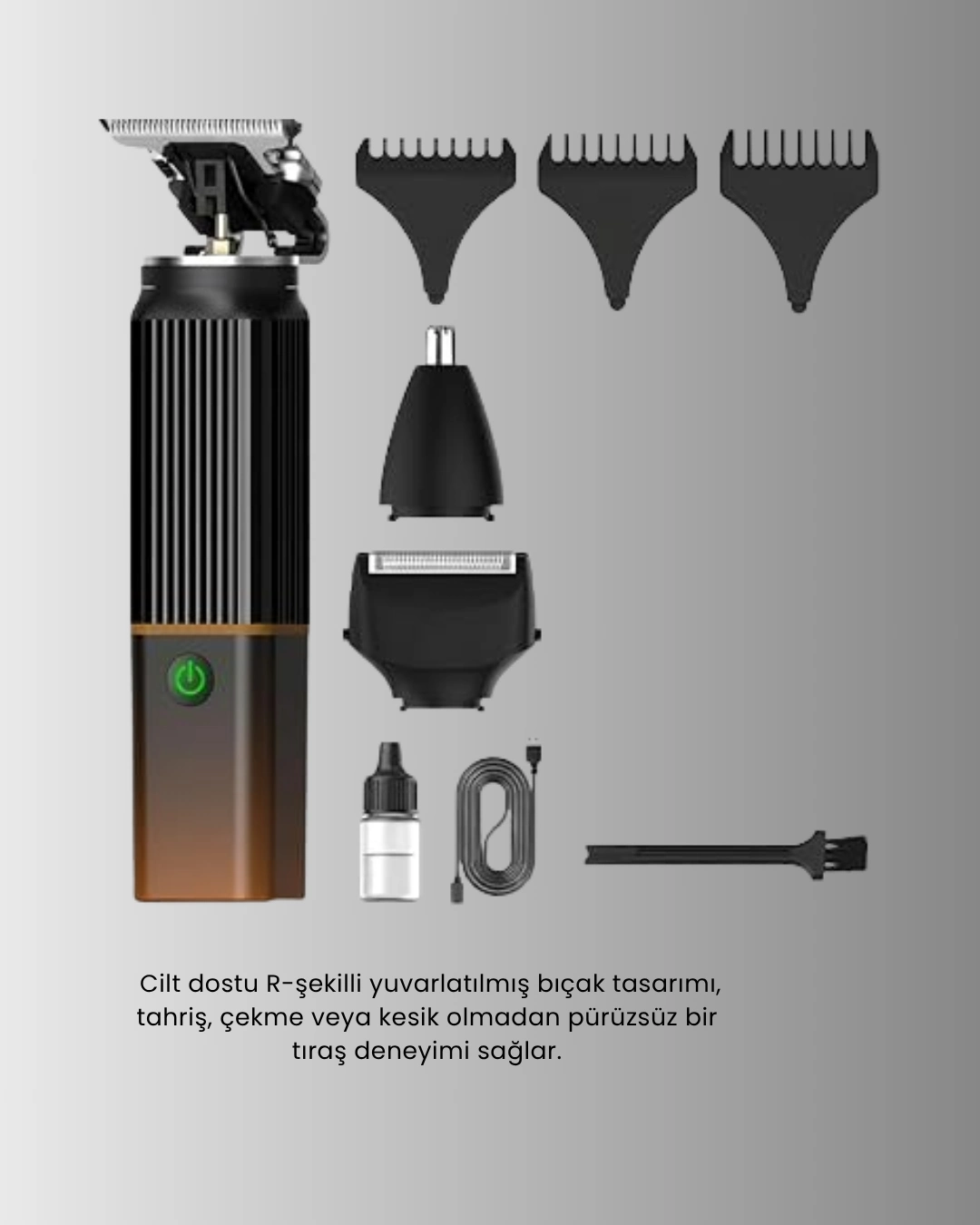 3’ü 1 Arada Erkek Bakım Makinesi – Paslanmaz Çelik Başlıklı Şarjlı Tıraş Seti ( Lisinya )