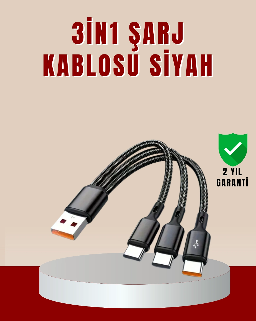 3’ü 1 Arada Hızlı Şarj Kablosu – İos Android Type-c Uyumlu ( Lisinya )