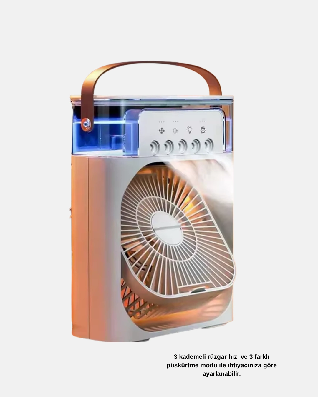 3’ü 1 Arada Mini Klima Fan Usb Şarjlı, 7 Renk Gece Lambalı Ve Nemlendirici ( Lisinya )