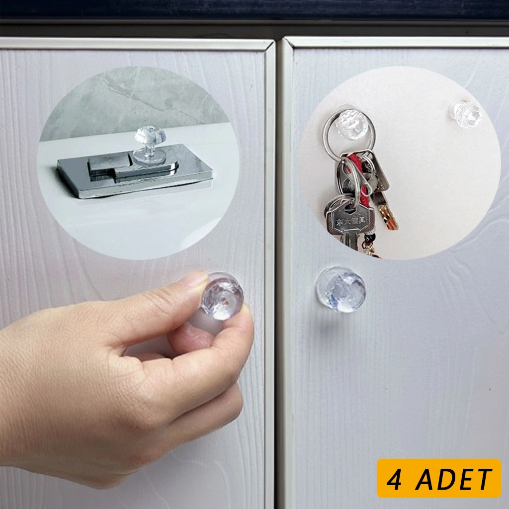 4 Adet Kristal Tasarımlı Çok Amaçlı Yapışkanlı Tutacak Buton ( Lisinya ) 4 Adet Kristal Tasarımlı Çok Amaçlı Yapışkanlı Tutacak Buton ( Lisinya )