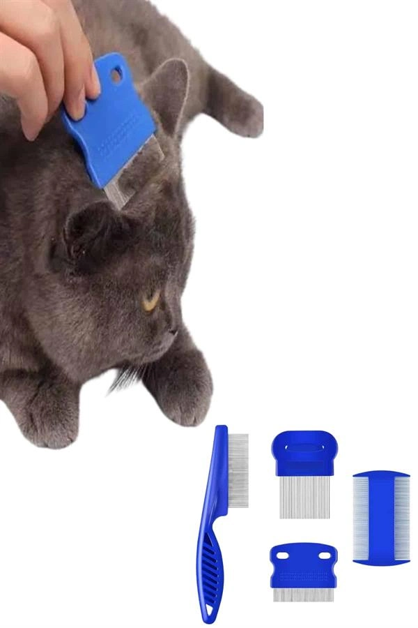 4'lü Bit Pire Tarağı Set Kedi Köpek Evcil Hayvan Tüy Toplayıcı Mavi ( Lisinya )