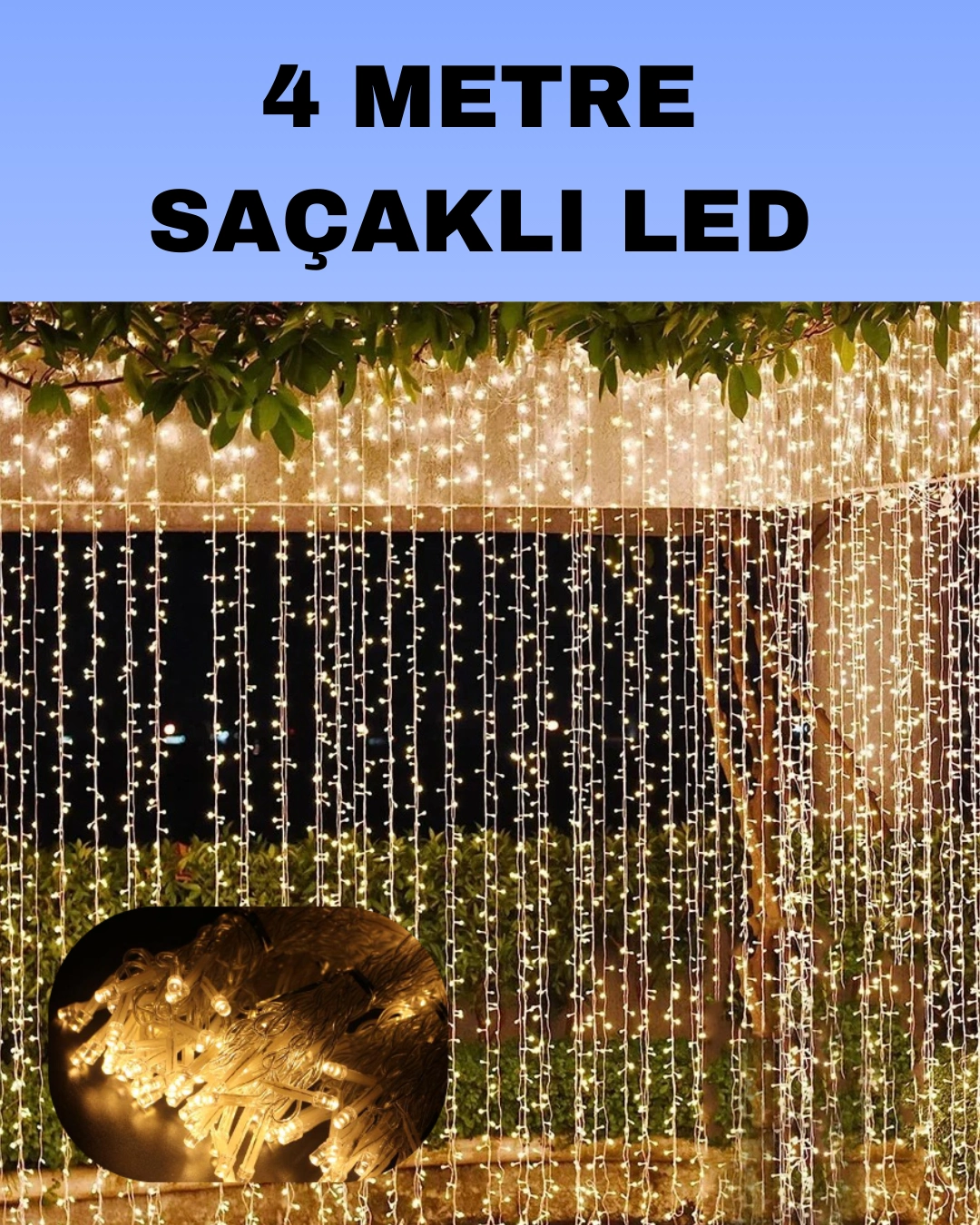 4 Metre Icicle Şelale Led Perde Işık Sarı Aydınlatma ( Lisinya )