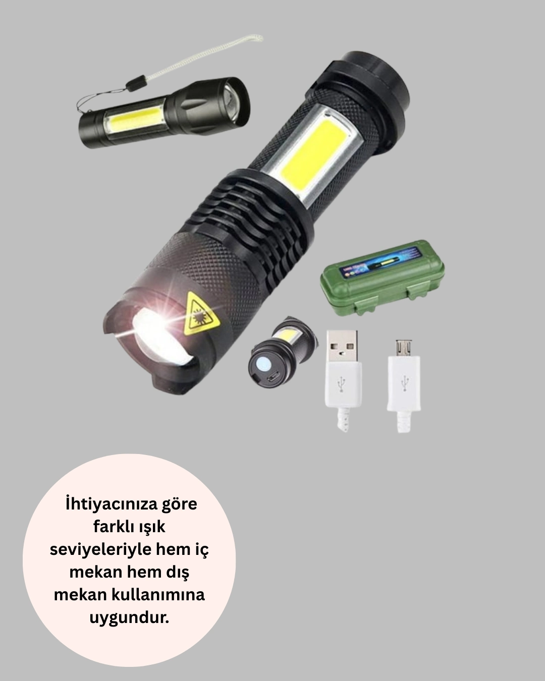 4 Modlu Usb Şarjlı Led El Feneri Kamp Ve Outdoor ( Lisinya )
