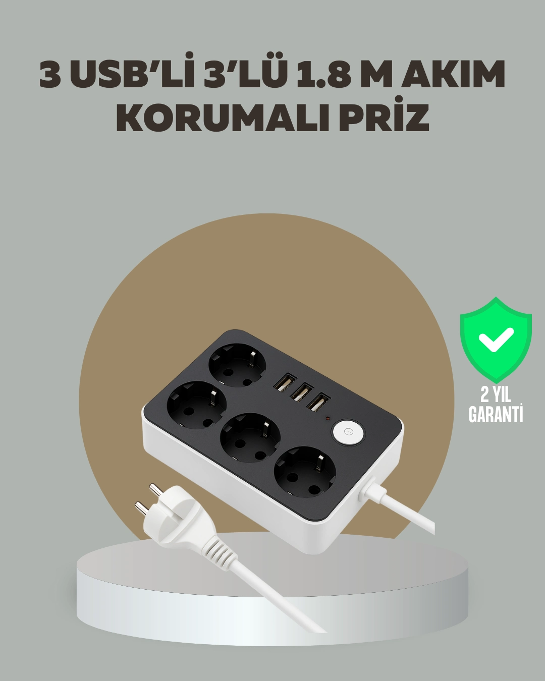 4 Prizli 3 Usb Portlu Anahtarlı Akım Korumalı Priz ( Lisinya )