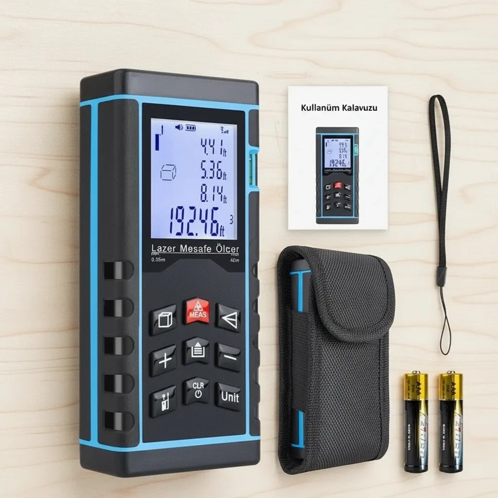40 Metre Hassas Lazermetre Ölçer LCD Dijital Ekran Su Terazili Lazerli Mesafe Ölçüm Cihazı ( Lisinya )